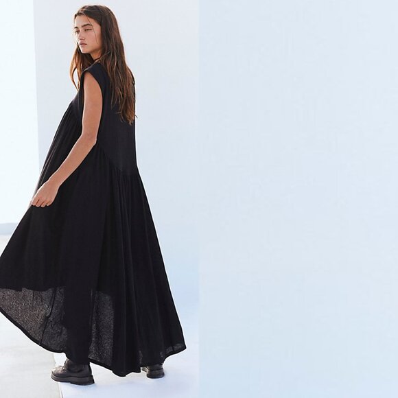 FREE PEOPLE MADELYN HIGH-LOW EMPIRE WAIST DRESS - BLACK - Picture 1 of 5
